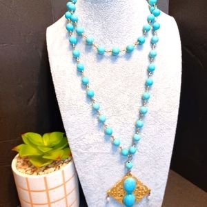 Turquoise and Gold Filigree Necklace